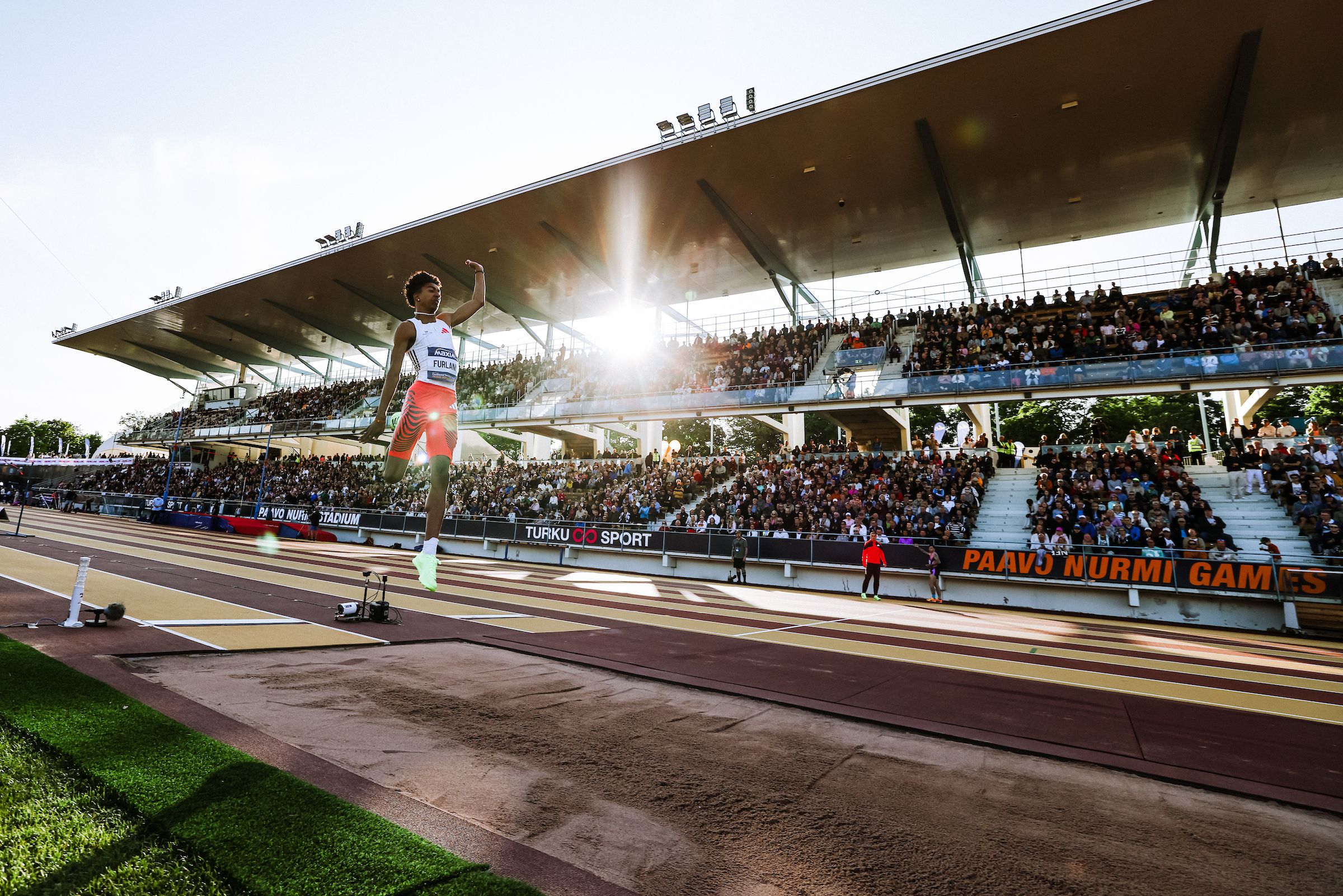 Mattia Furlani in the long jump in Turku