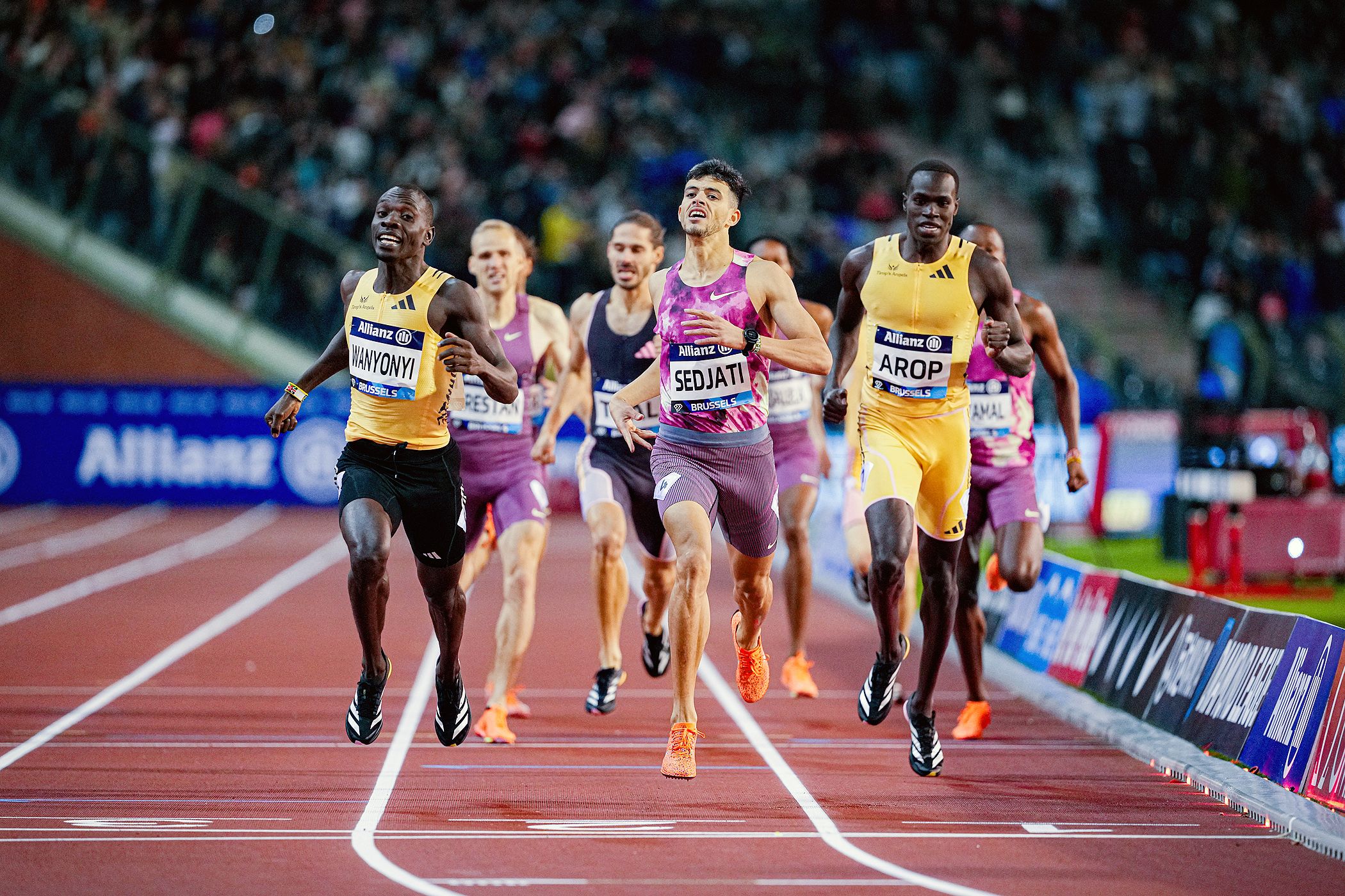 Emmanuel Wanyonyi, Djamel Sedjati and Marco Arop in the 800m