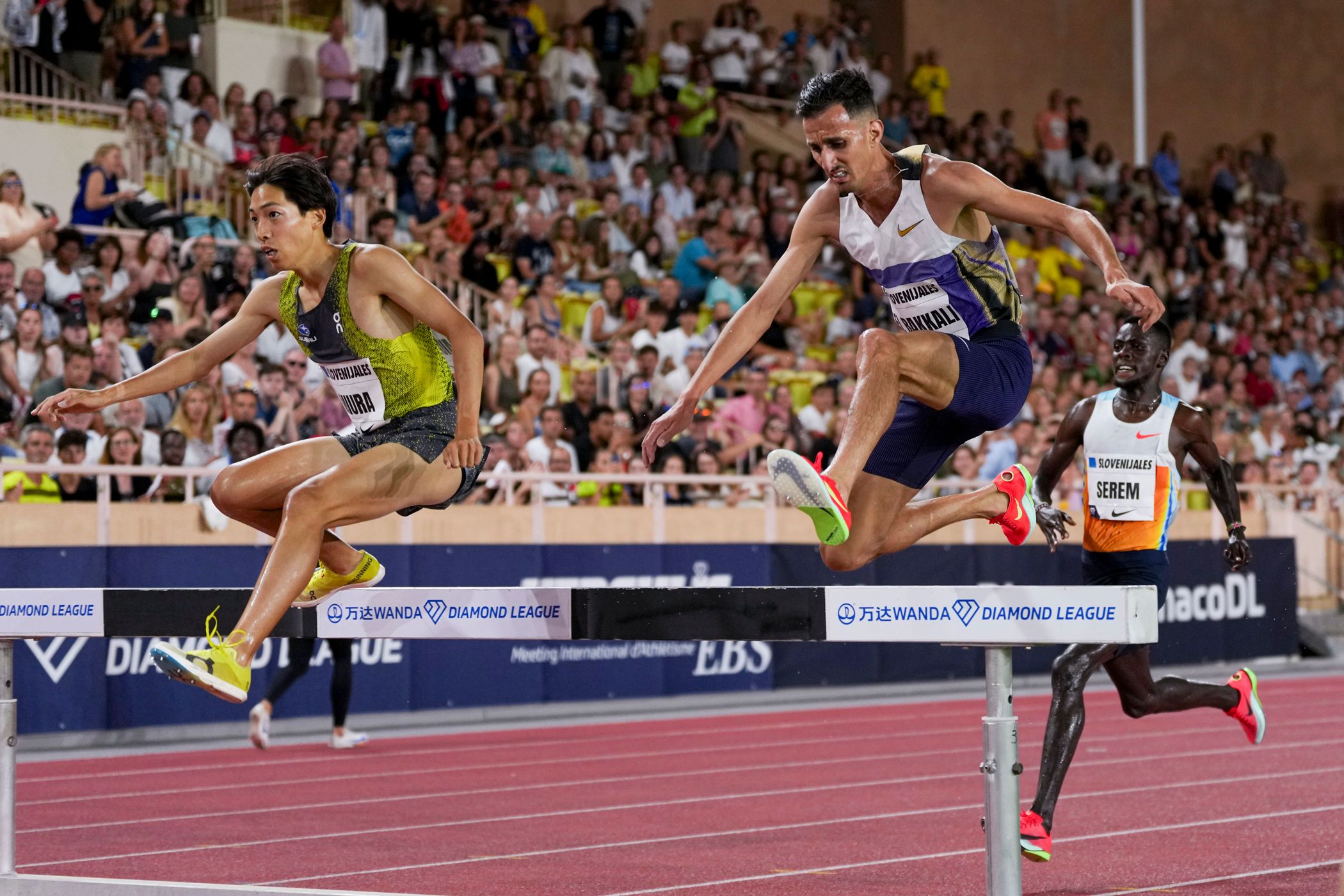Ryuji Miura and Soufiane El Bakkali in the steeplechase in Monaco