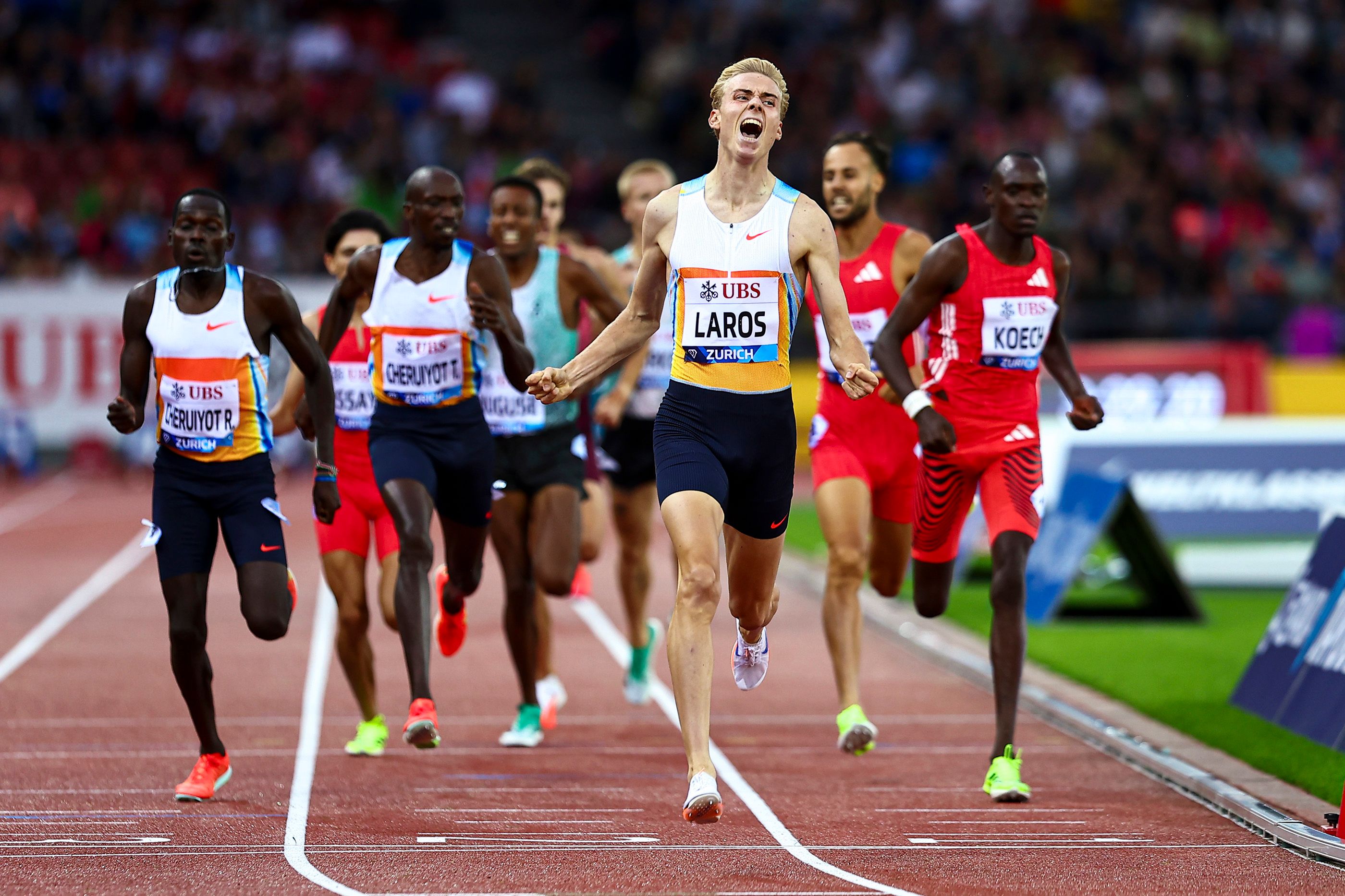 Niels Laros celebrates his 1500m win in Zurich