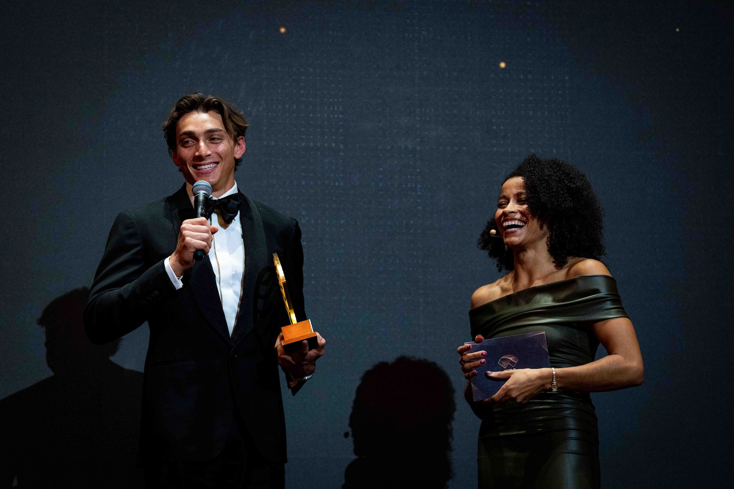 Mondo Duplantis receives his World Athlete of the Year award in Monaco