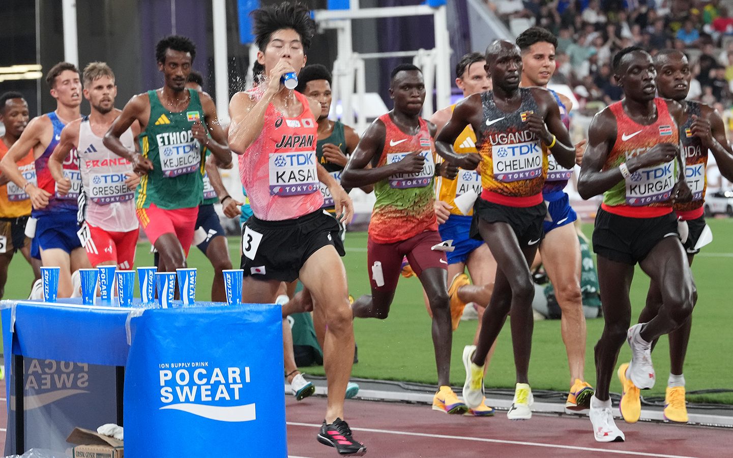 Athletes drink Pocari Sweat in Tokyo