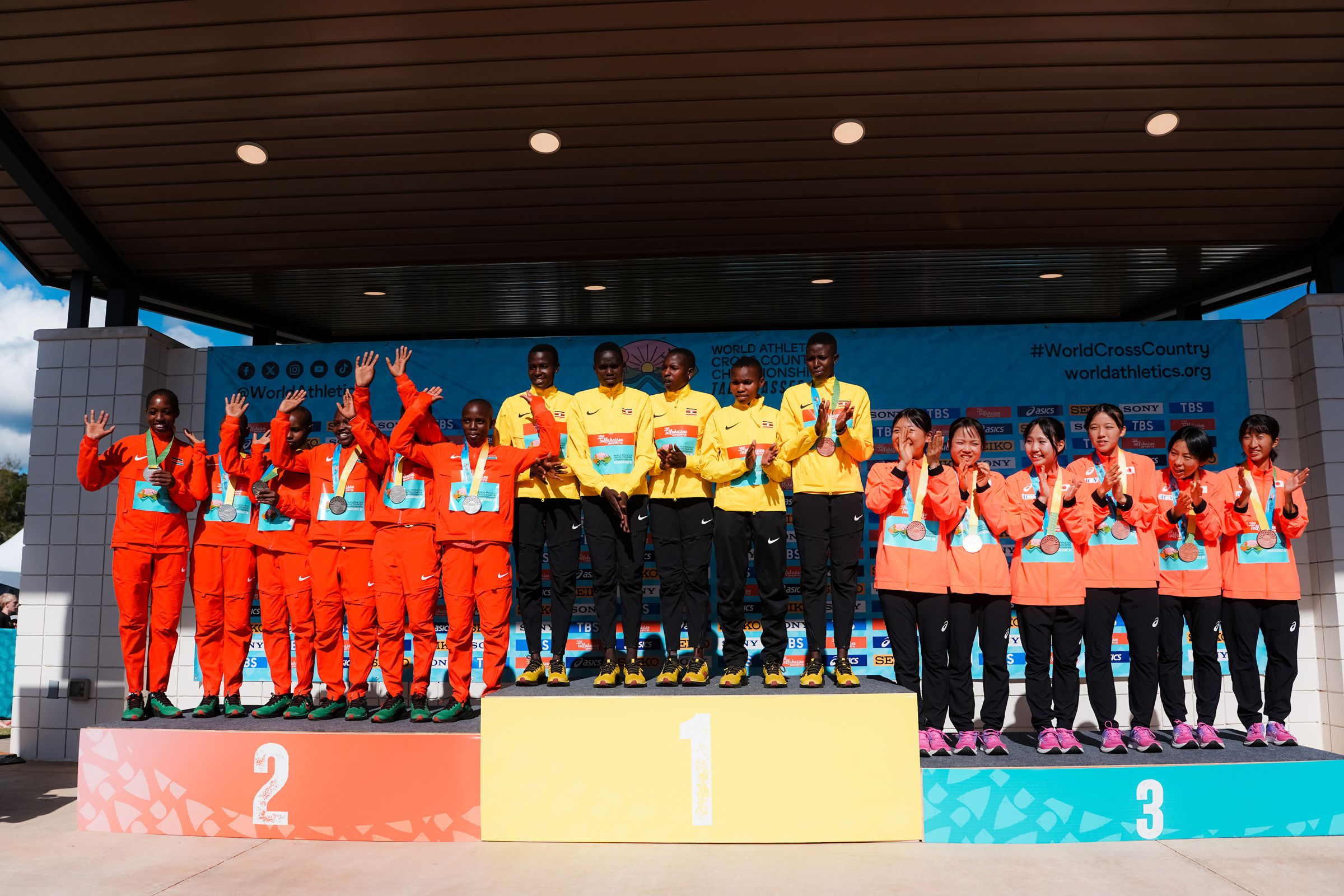 The U20 women's team podium at the World Athletics Cross Country Championships Tallahassee 26