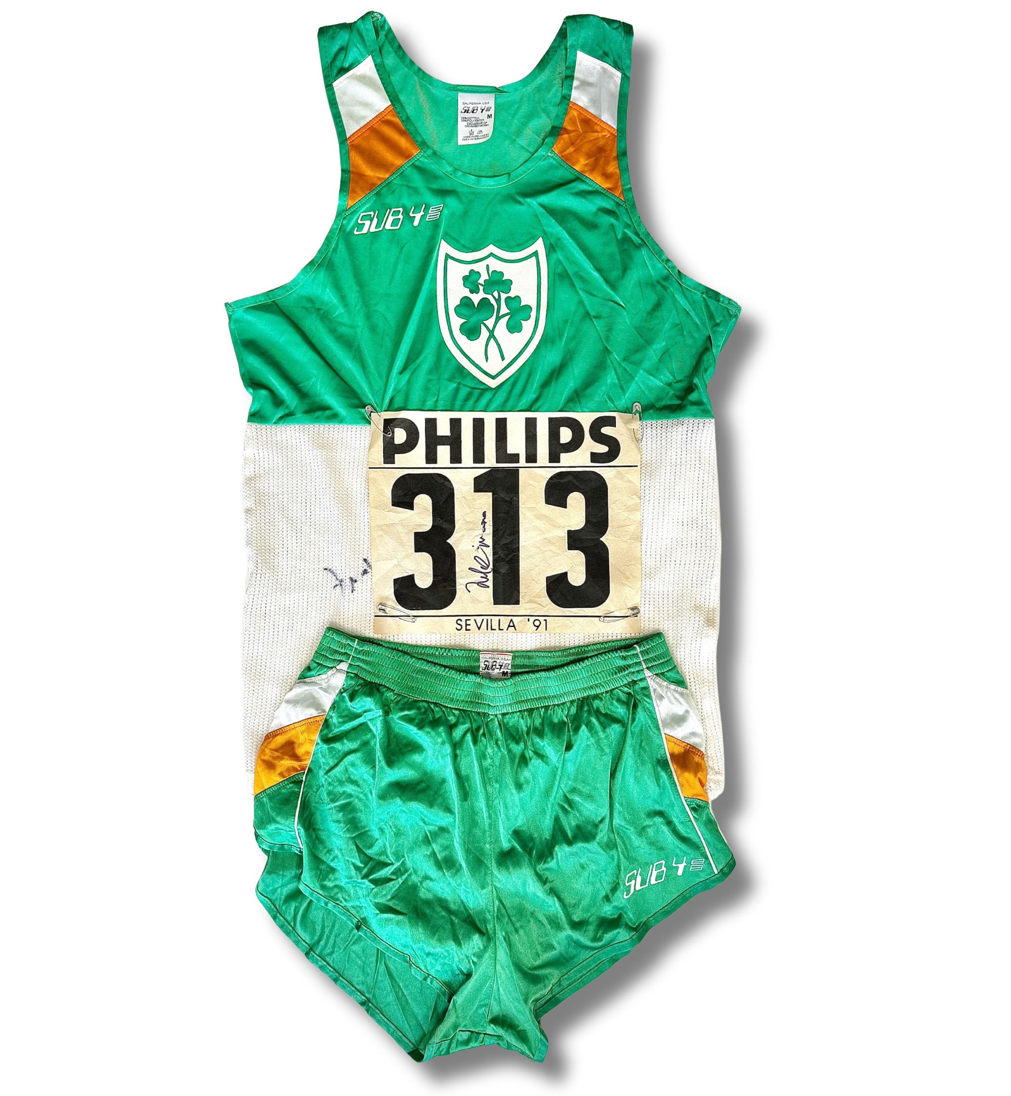 Frank O'Mara's kit and bib from the 1991 World Indoor Championships