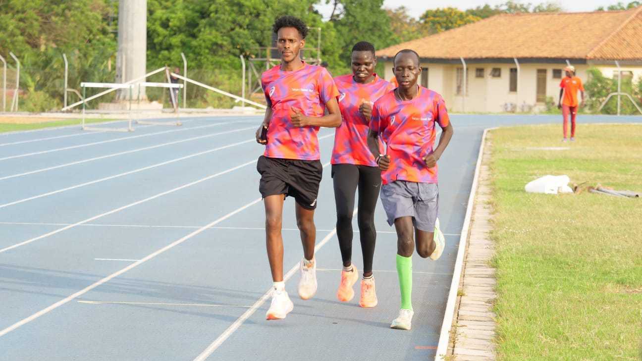 Abdifatah Aden Hassan, Perina Lokure Nakang and Lokoro Dario during training in Accra