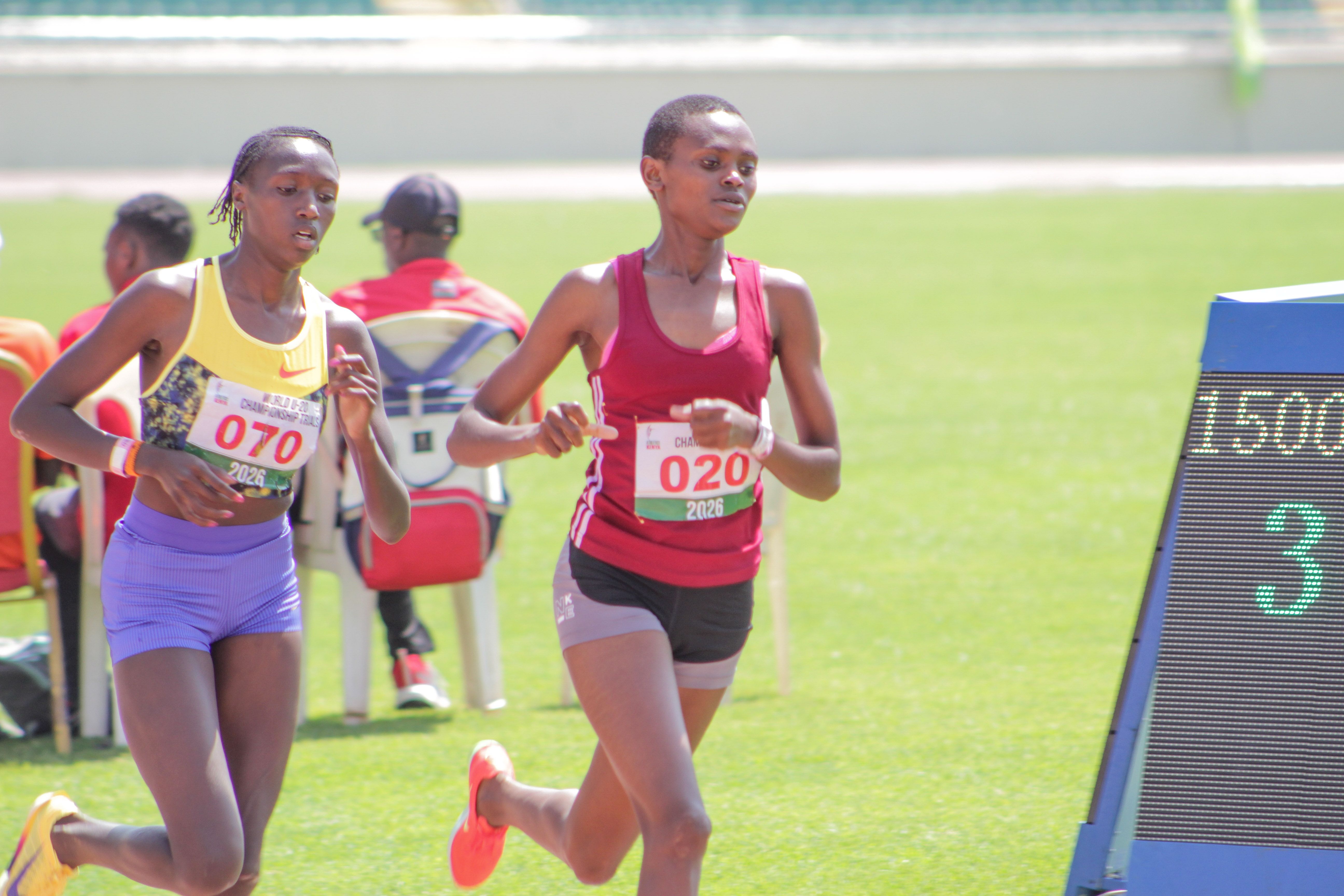 Josephine Sembeyo in action at the Kenyan trials for the World U20 Championships