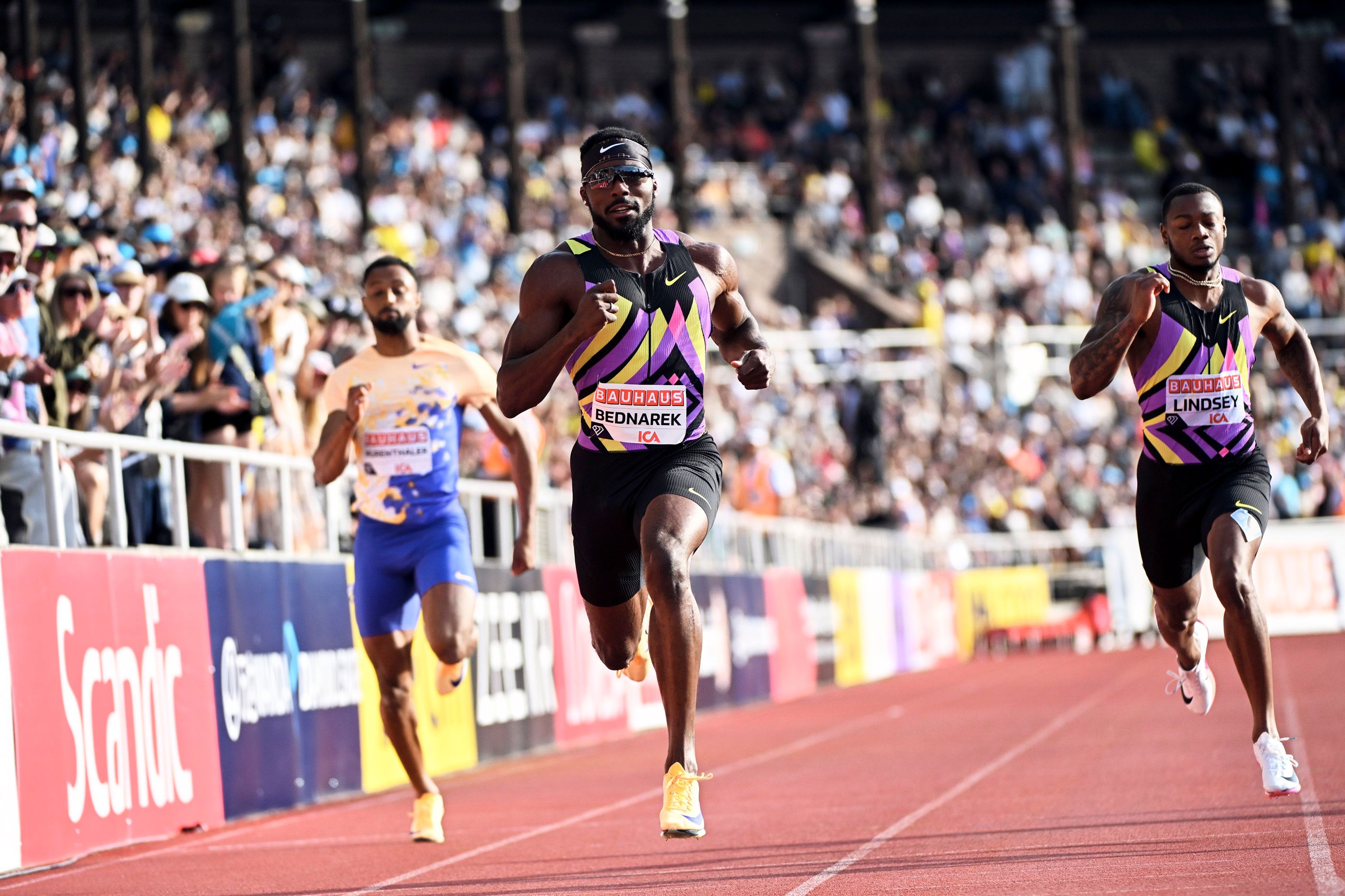 Kenny Bednarek on his way to 200m victory in Stockholm
