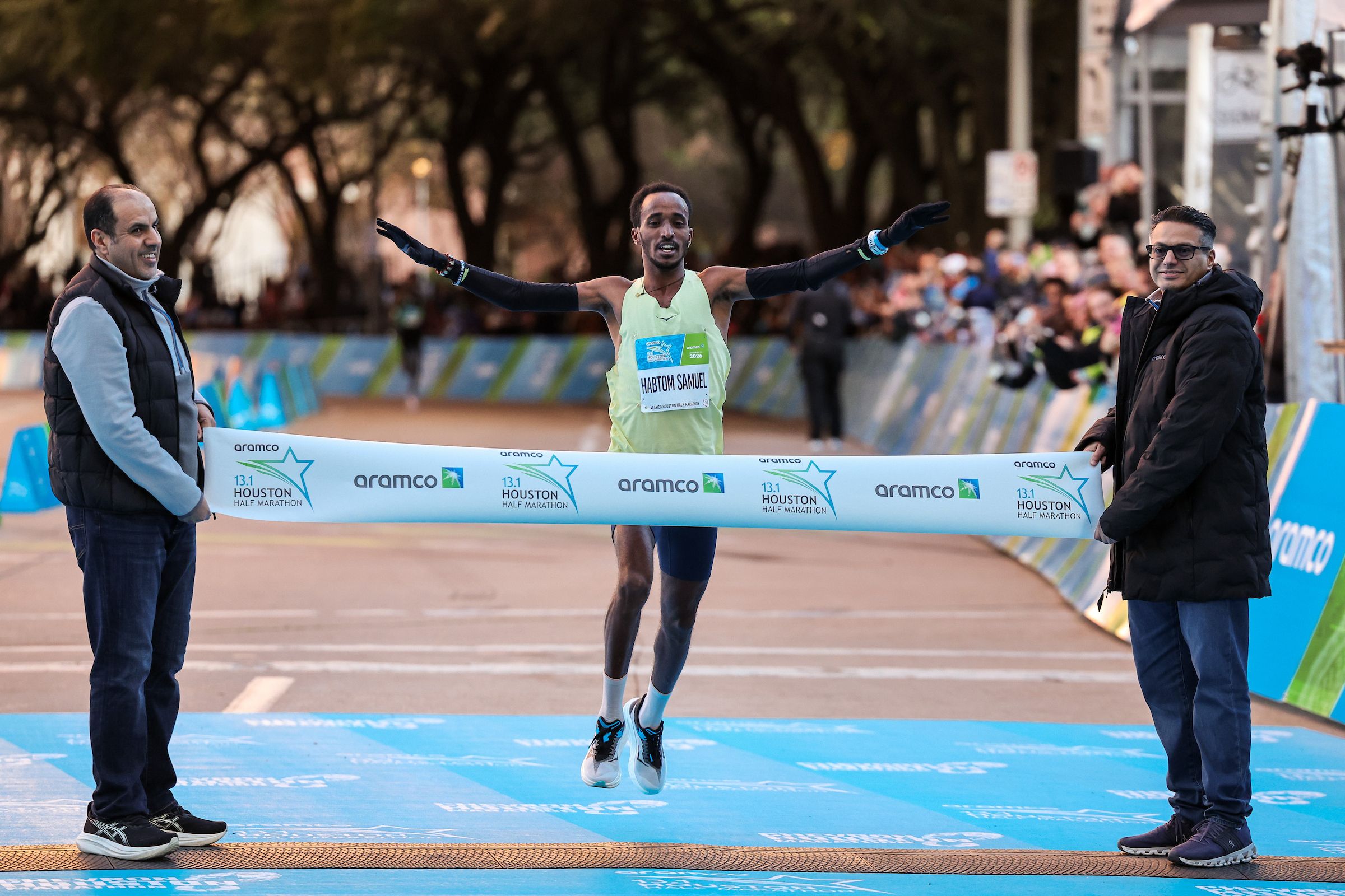 Habtom Samuel wins the Houston Half Marathon