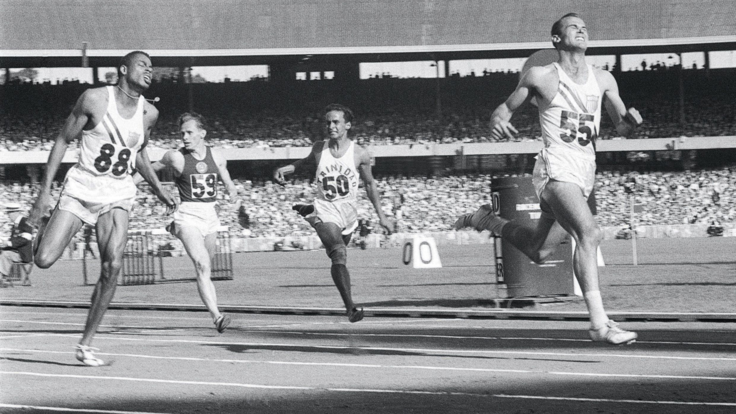 Bobby Morrow in 100m action in LA