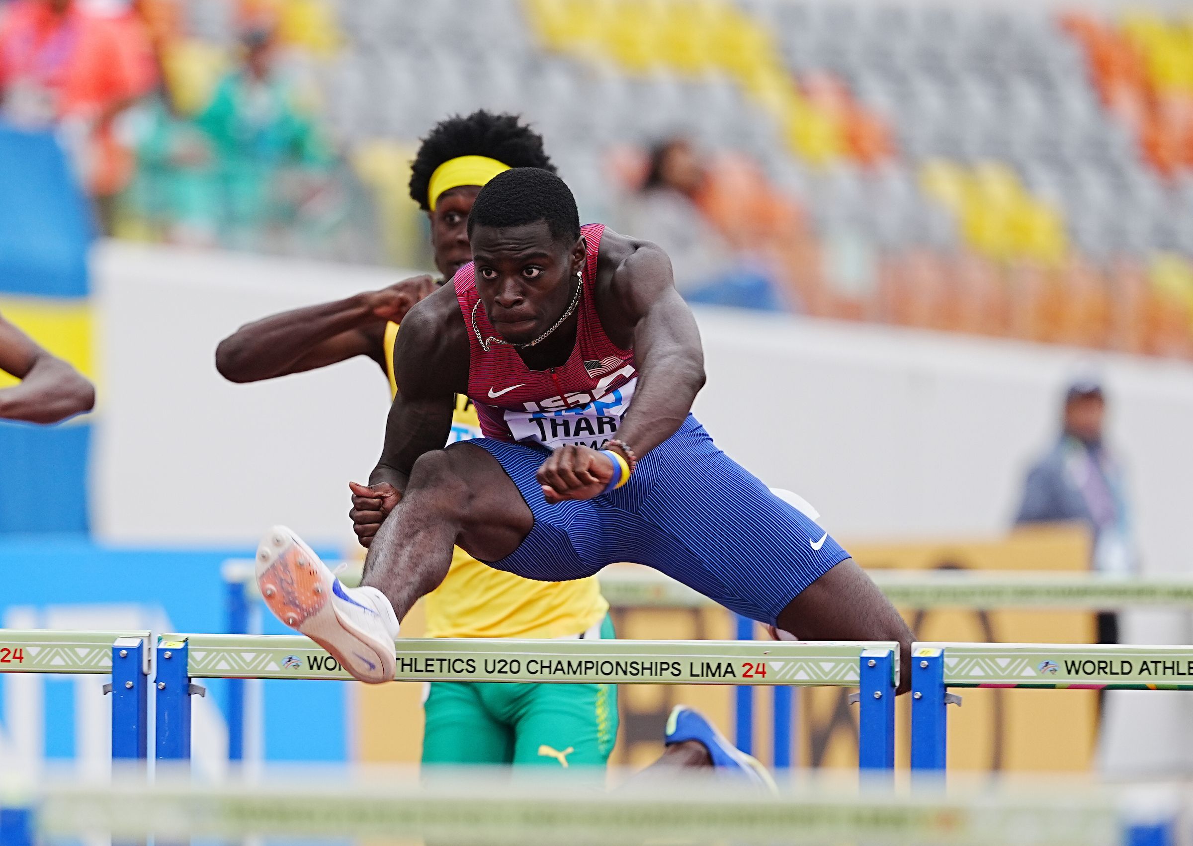 Ja&rsquo;Kobe Tharp at the 2024 World U20 Championships in Lima