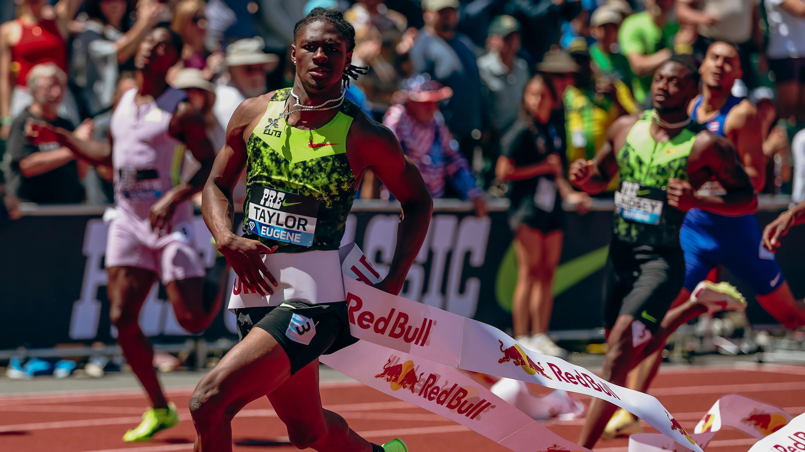 Tate Taylor wins the 200m in Eugene