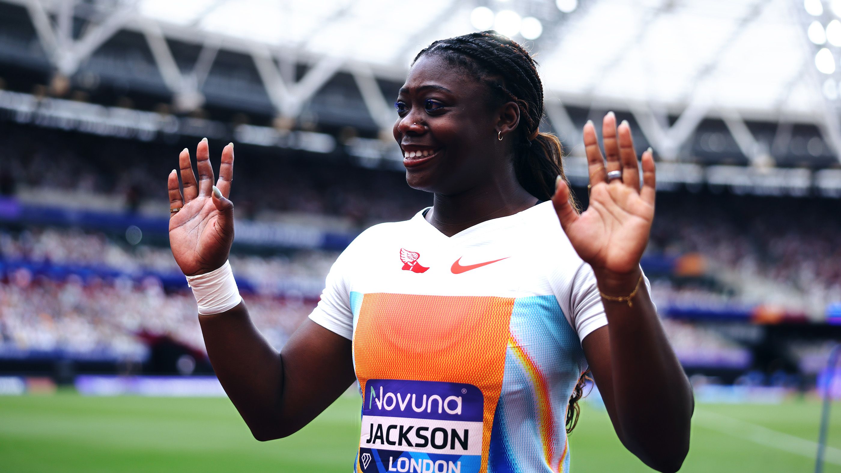 Cierra Jackson after her Diamond League record in London