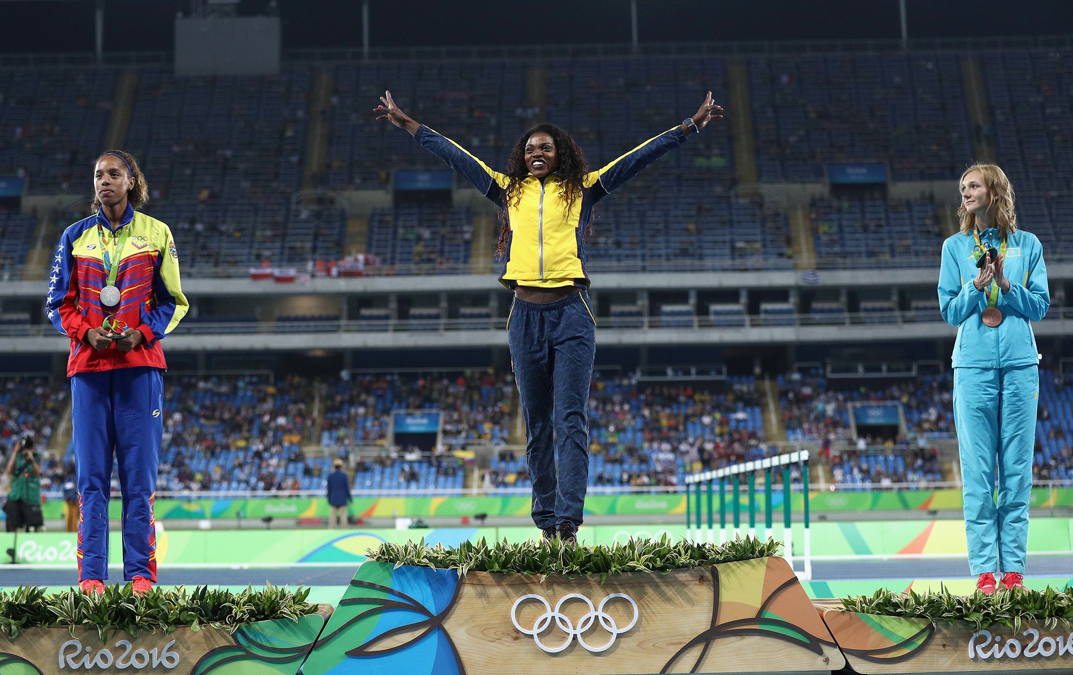 Caterine Ibarguen on the Olympic podium in Rio