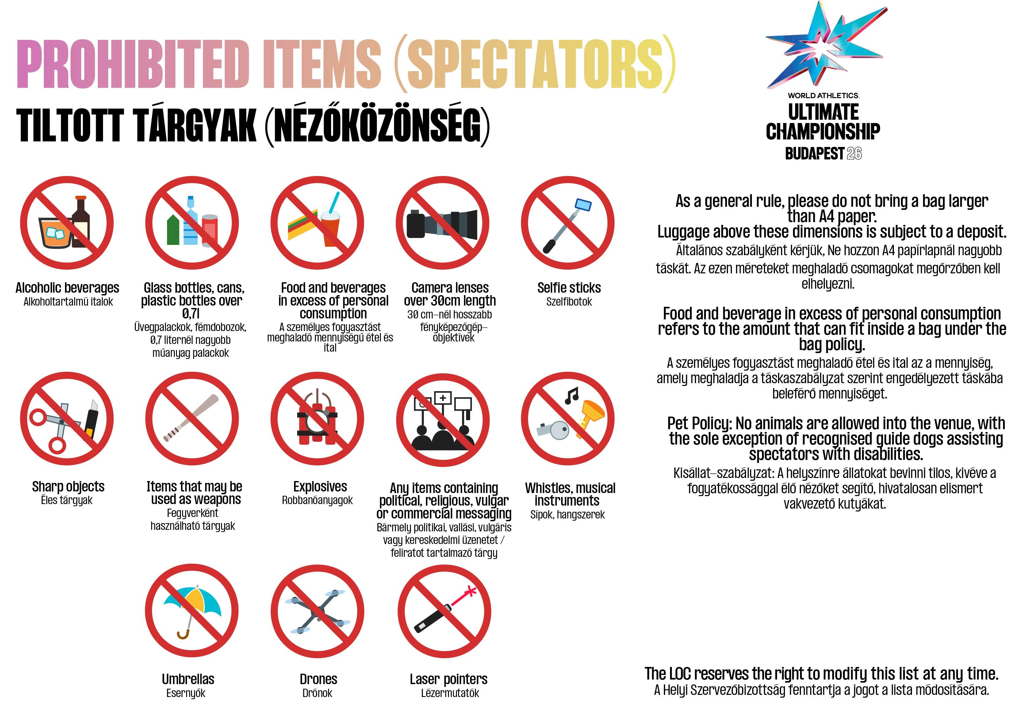 Ultimate Championship - Budapest prohibited items