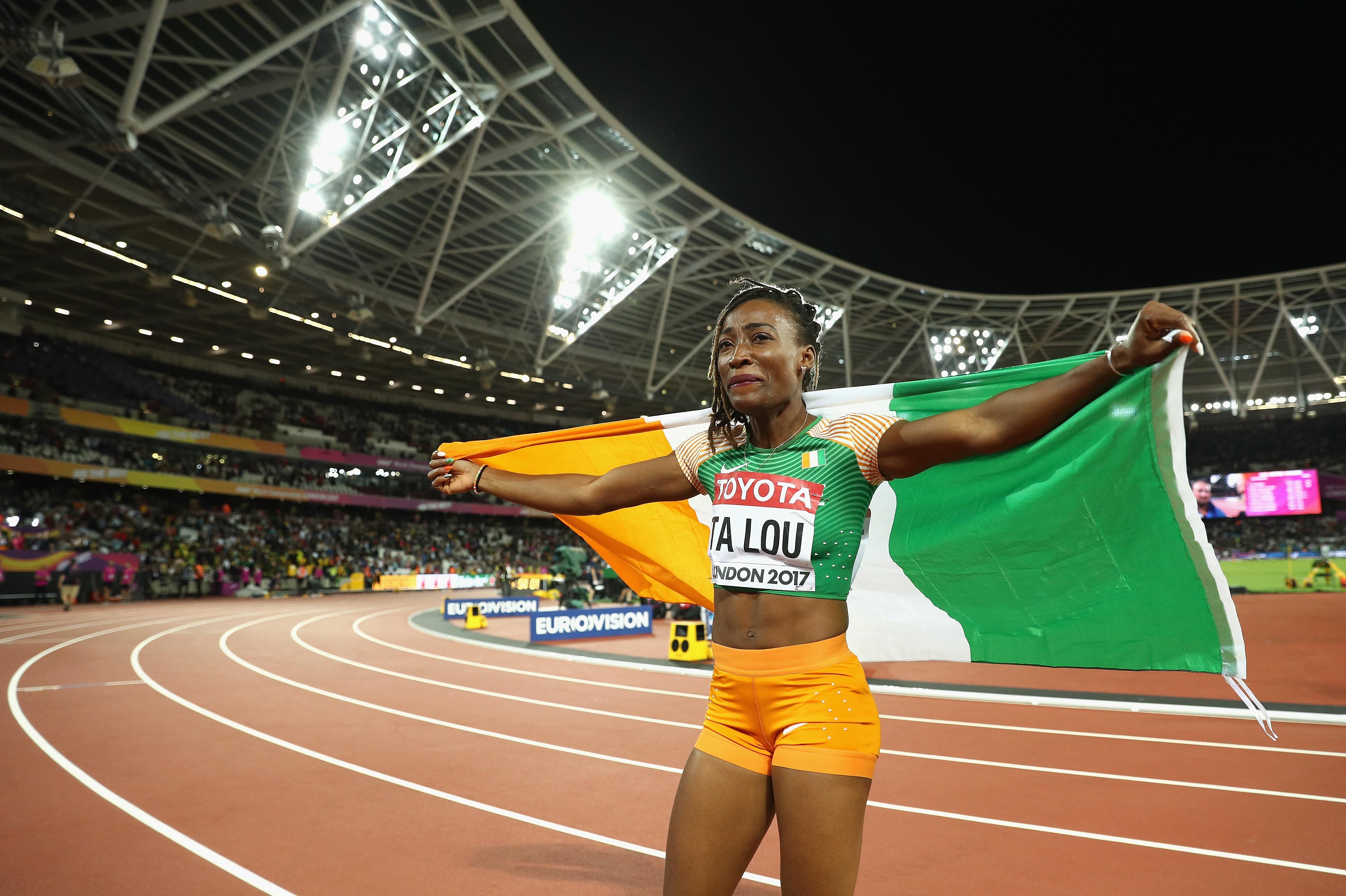 Marie-Josee Ta Lou of Ivory Coast after taking the silver medal over 100m at the IAAF World Championships London 2017