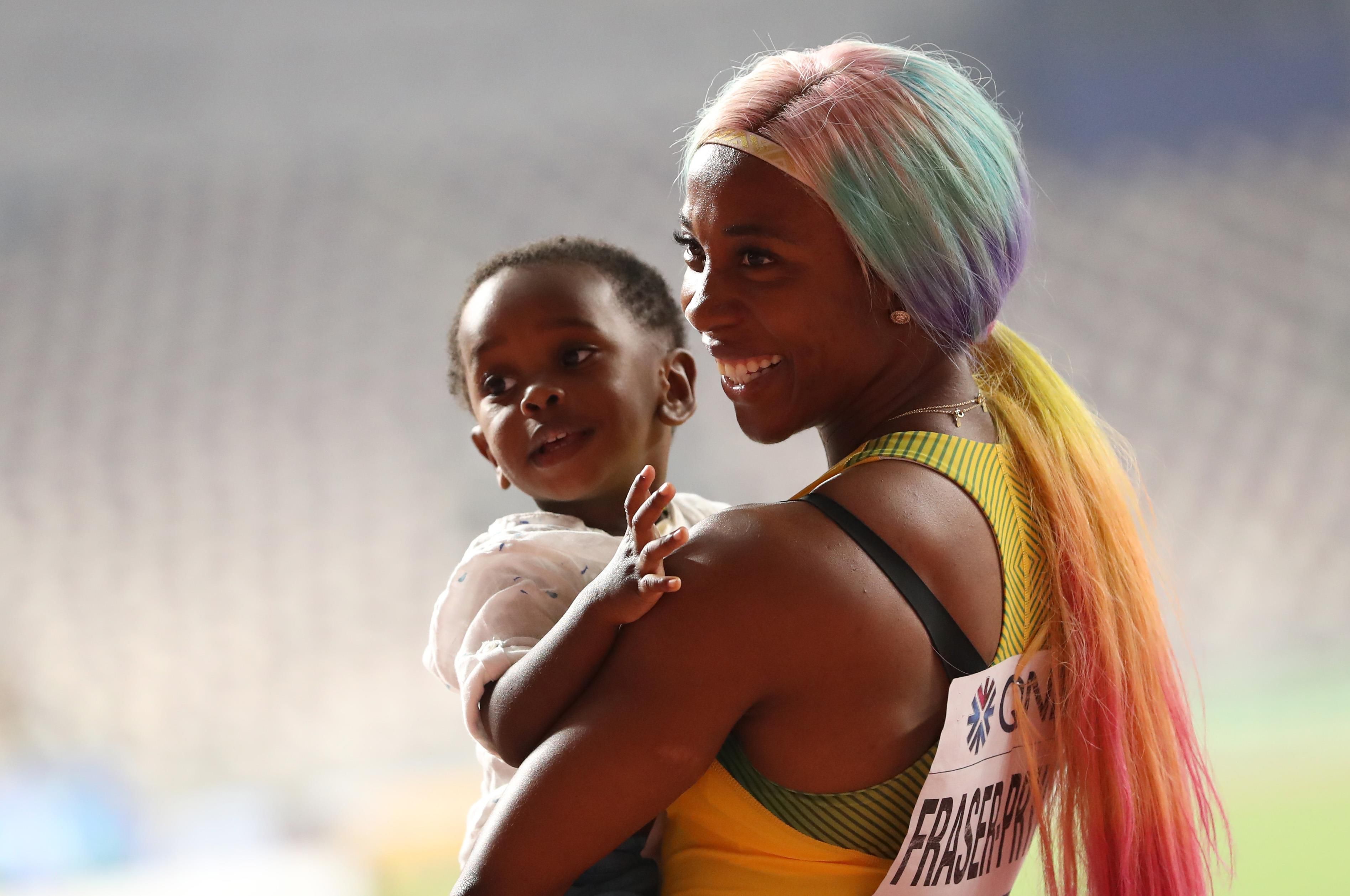 Shelly-Ann Fraser-Pryce after winning the 100m at the IAAF World Athletics Championships Doha 2019