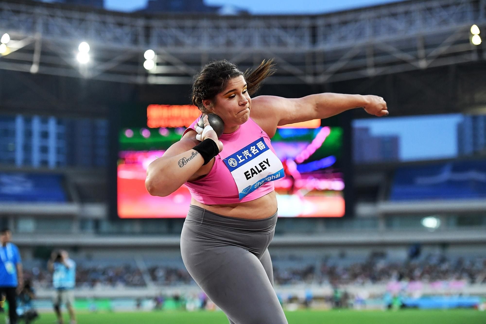 Shot put winner Chase Ealey at the Diamond League meeting in Shanghai