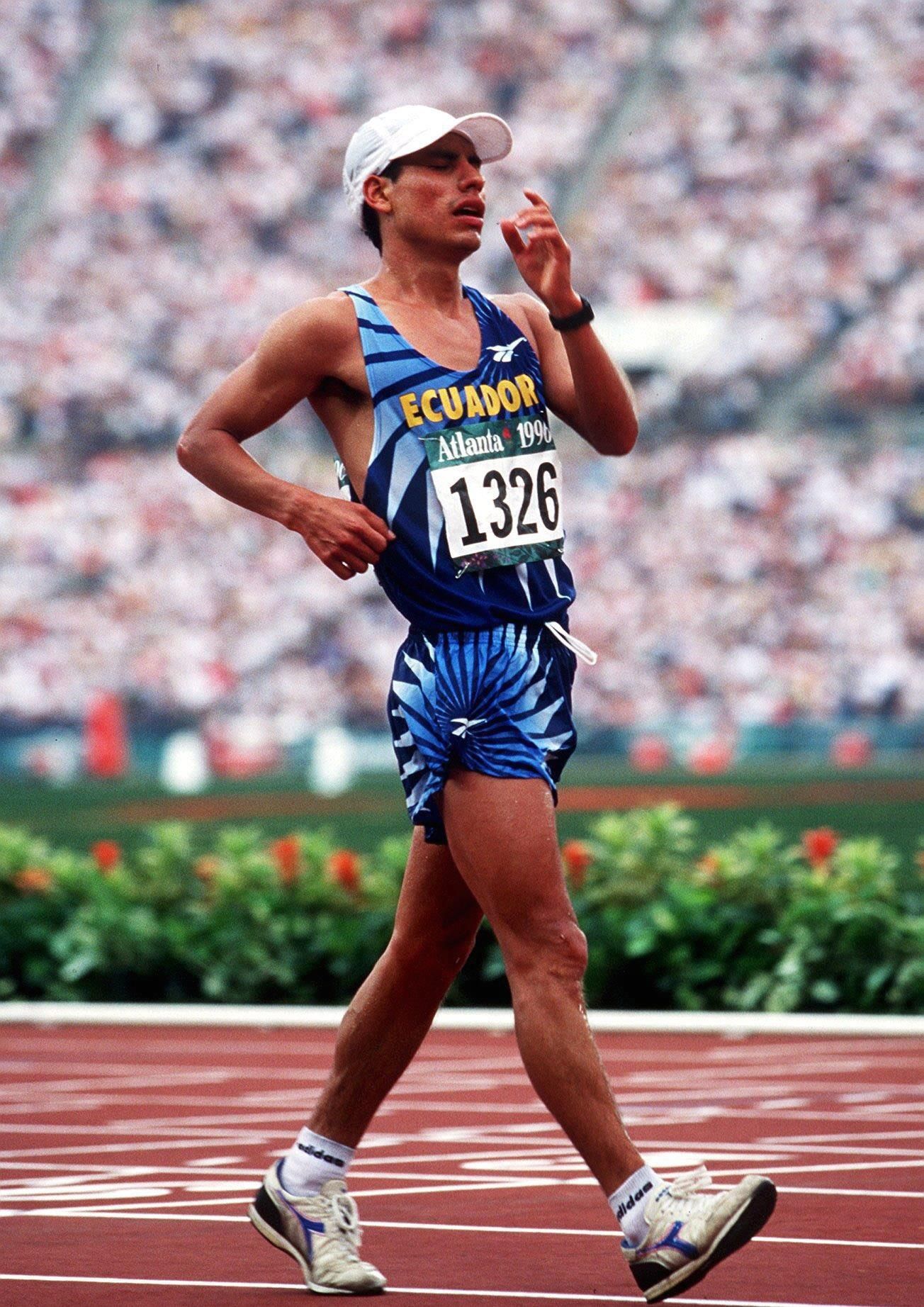 Jefferson Perez wins the 20km race walk at the 1996 Olympic Games in Atlanta