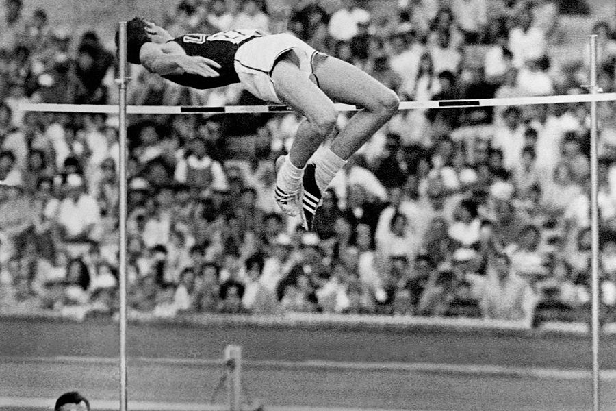 Dick Fosbury in the high jump at the 1968 Olympic Games in Mexico City