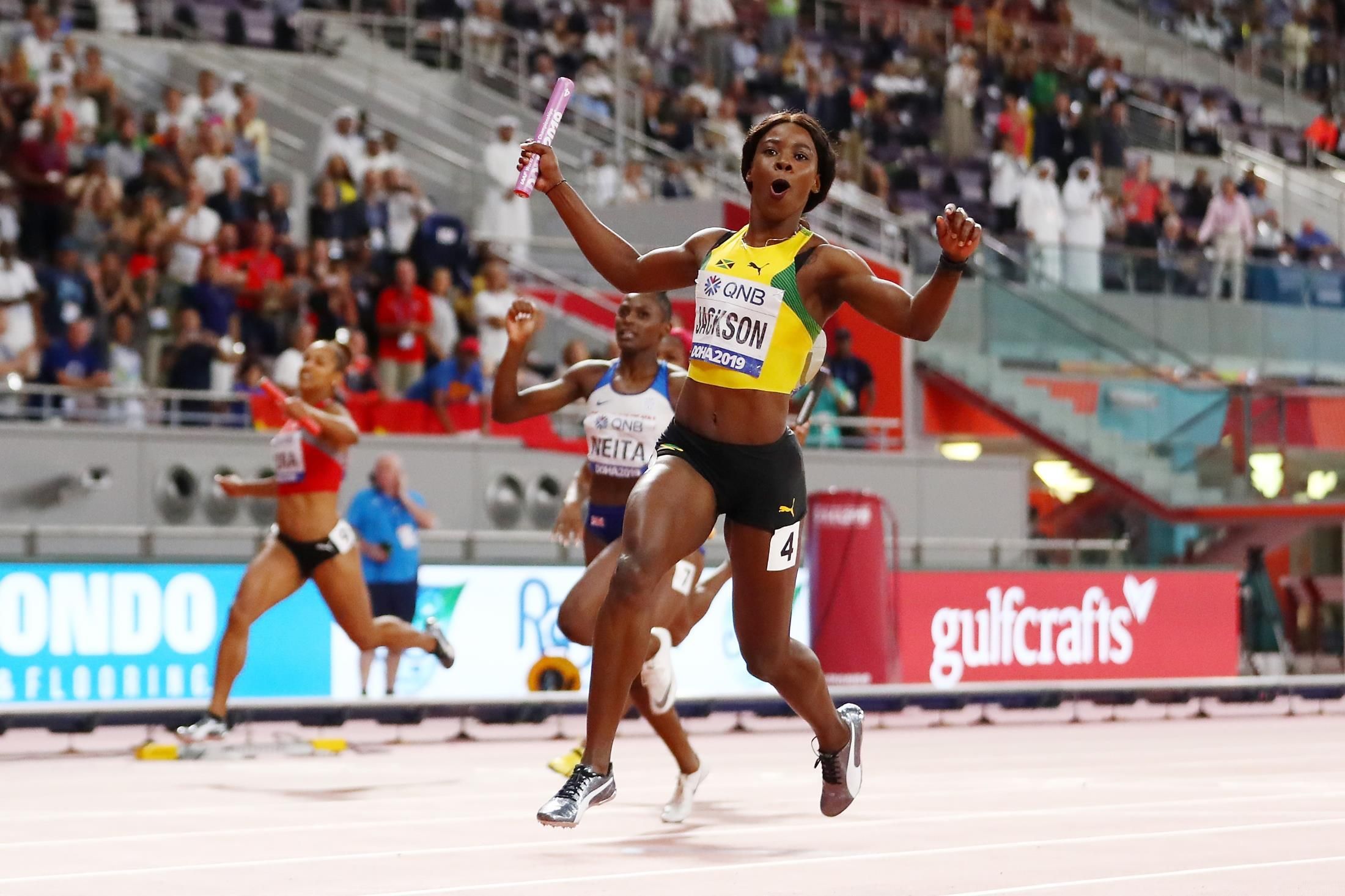 Shericka Jackson anchors Jamaica to 4x100m gold at the IAAF World Athletics Championships Doha 2019