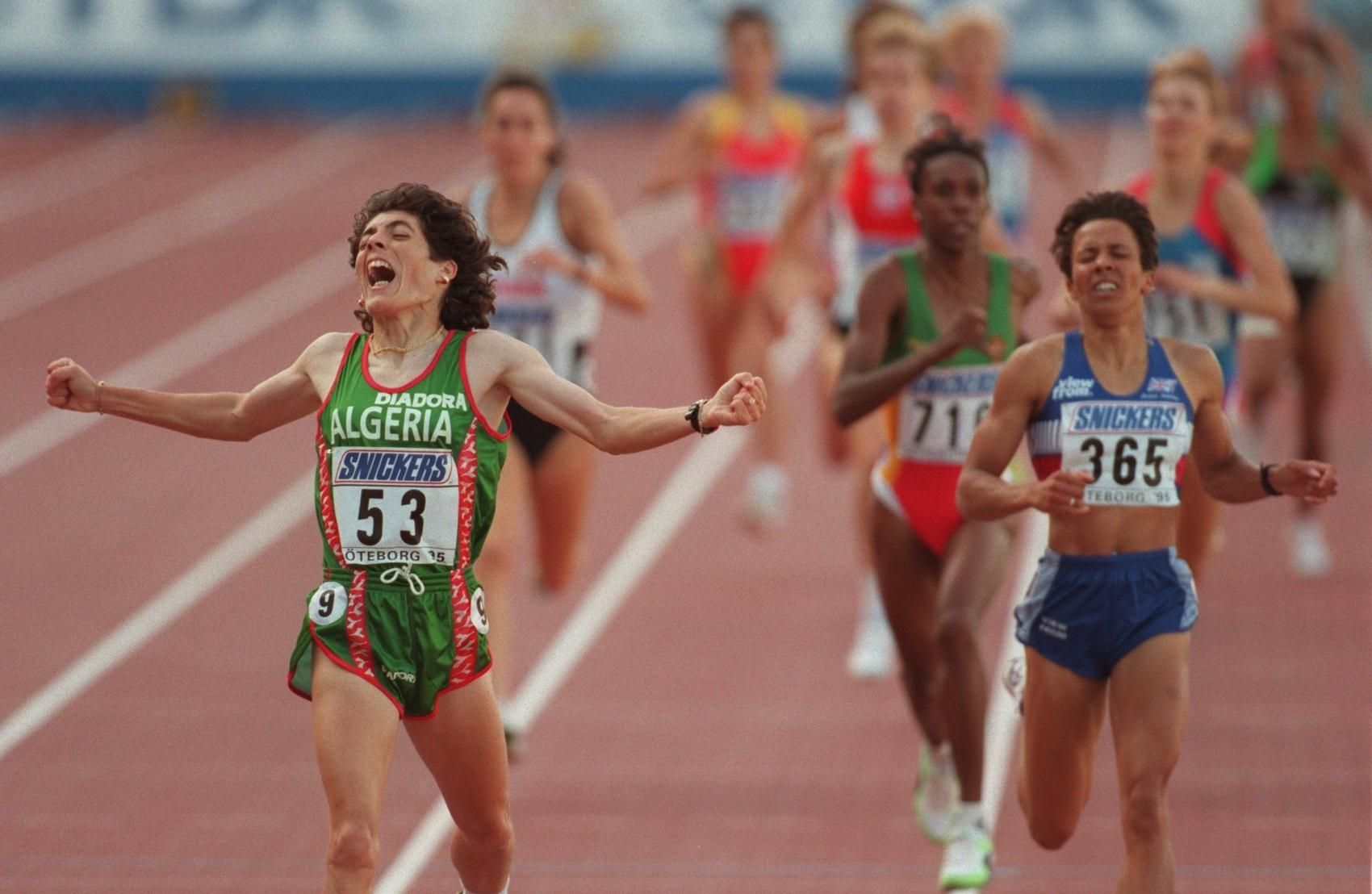 Hassiba Boulmerka of Algeria takes the 1995 World 1500m title in Gothenburg