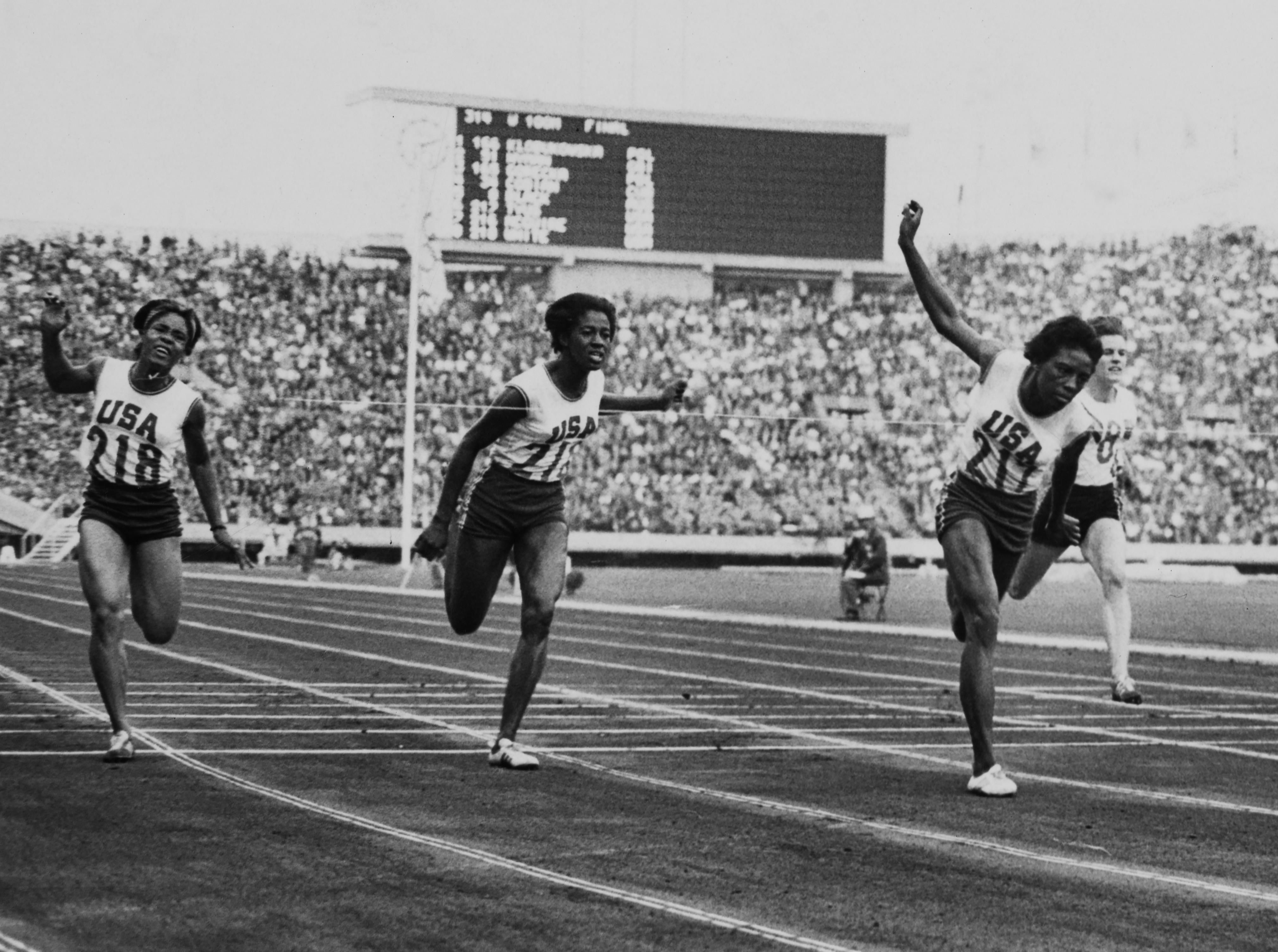 Wyomia Tyus wins the 100m at the 1964 Olympic Games in Tokyo