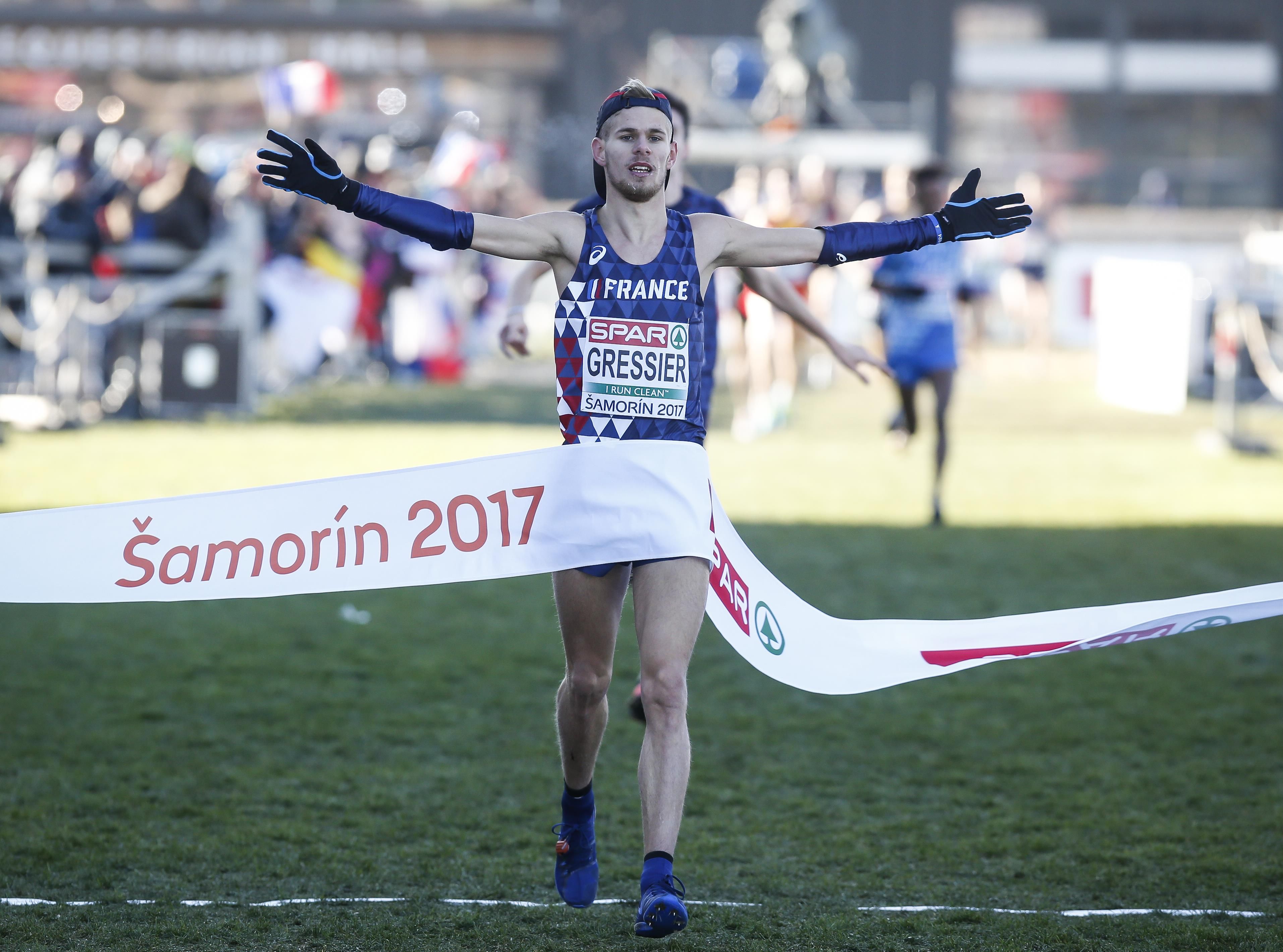 Jimmy Gressier winning the European U23 cross country title