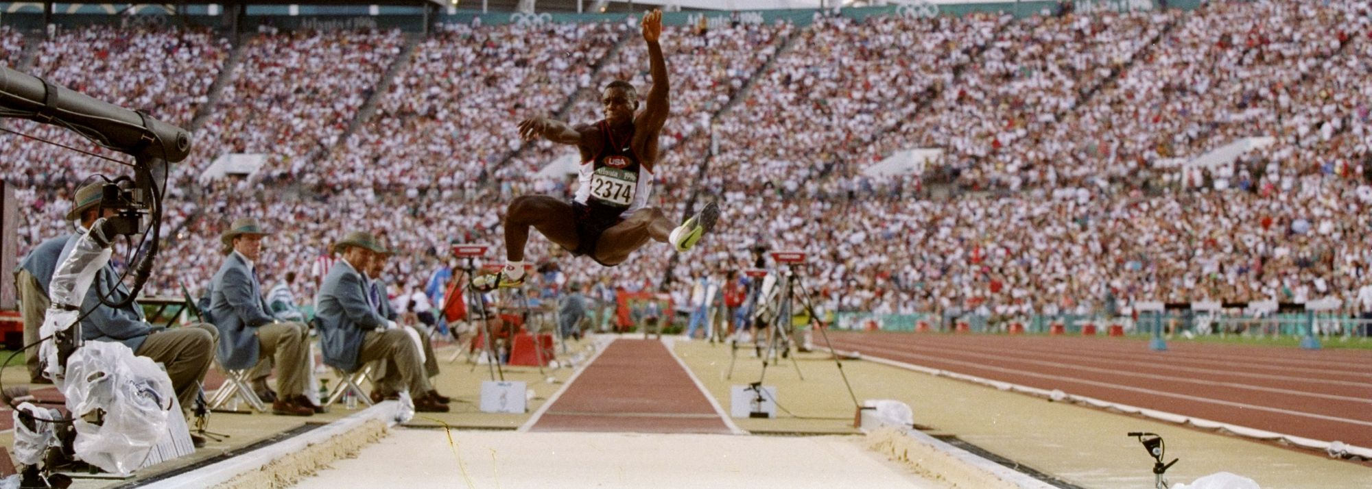 Known as one of track and field’s two horizontal jumps, competitors sprint along a runway and jump as far as possible into a sandpit from a wooden take-off board.