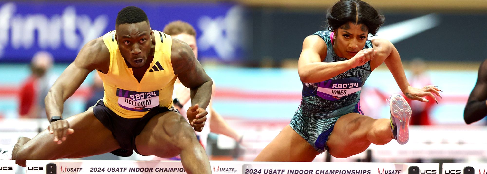 Grant Holloway improved his own men’s world record to 7.27 and Tia Jones equalled the women's world record at the US Indoor Championships on Friday