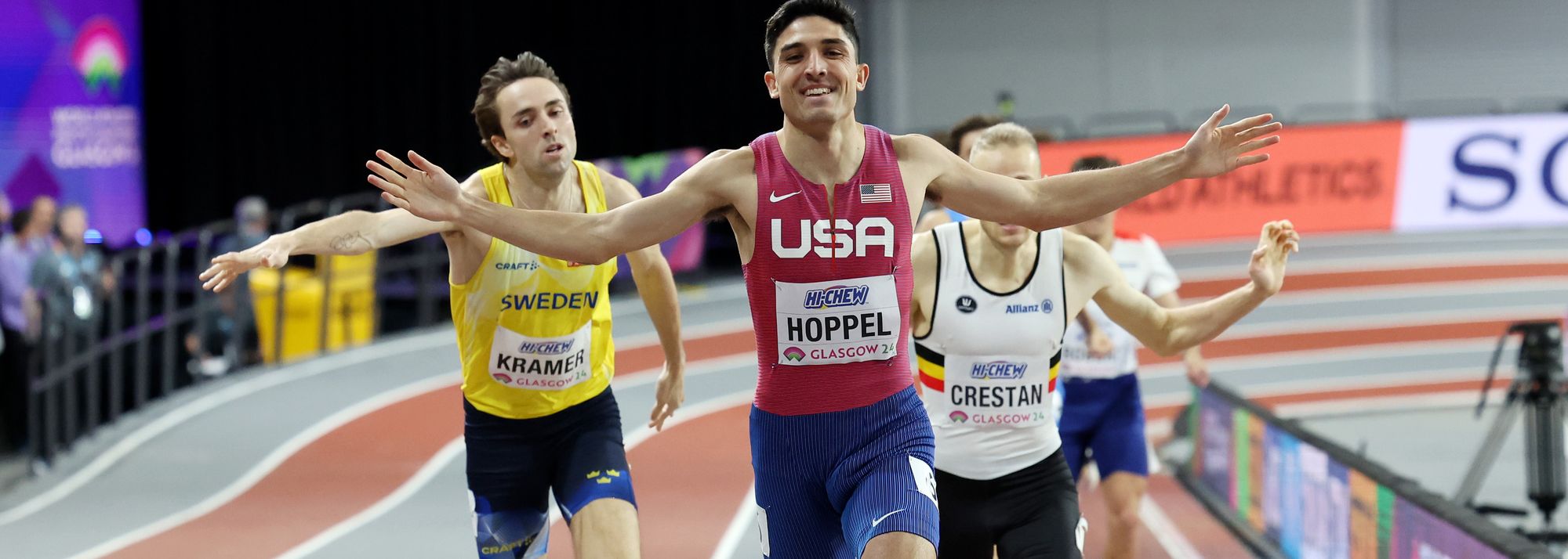 USA's Bryce Hoppel kept a cool head to win the men's 800m in Glasgow