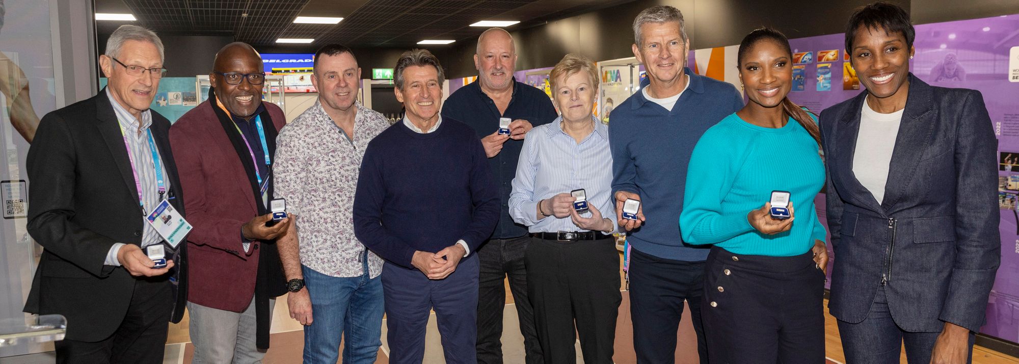 Eight global gold medallists and/or world record-breakers gathered at a ceremony in Glasgow to donate historic items of competition memorabilia to MOWA