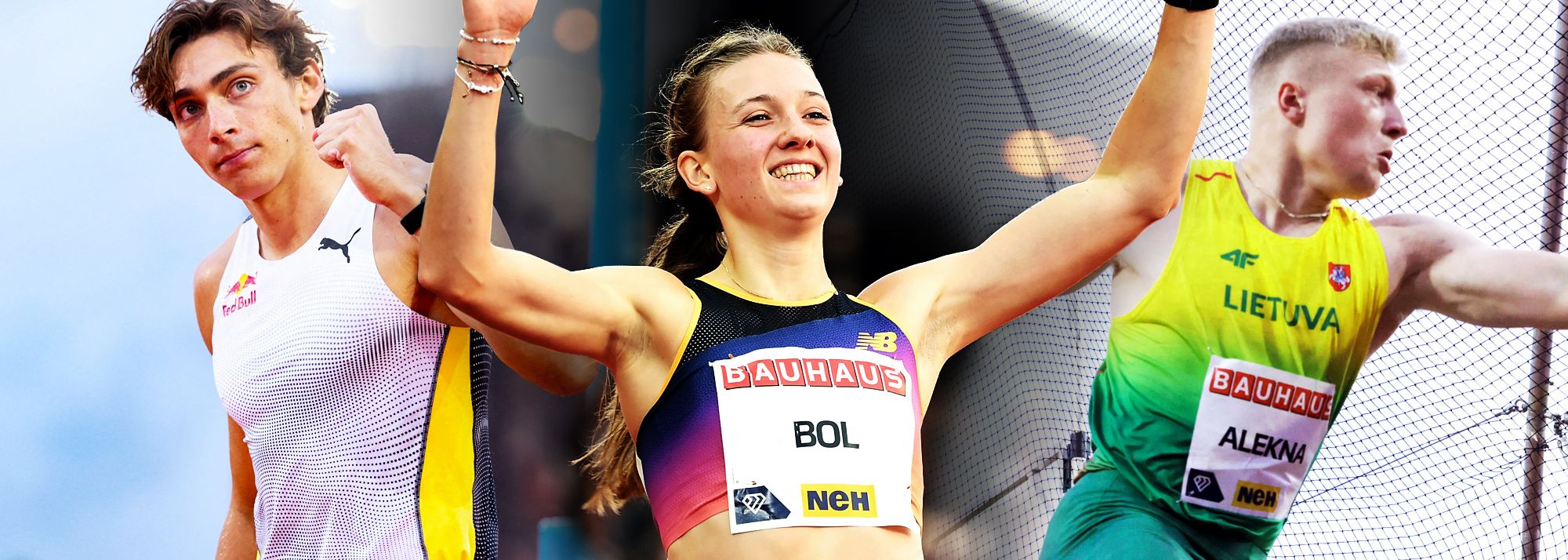 World record-holders Femke Bol, Mondo Duplantis and Mykolas Alekna are aiming to extend their winning streak at the Bauhaus Galan