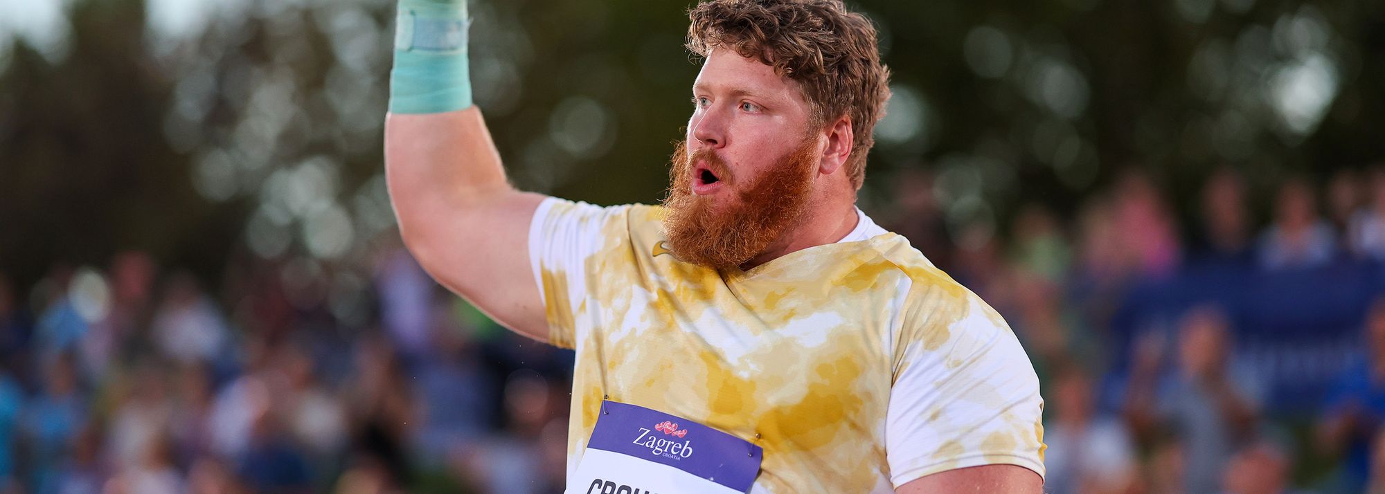 The shot put world record-holder threw 22.93m to triumph in front of the Zagreb Fountains