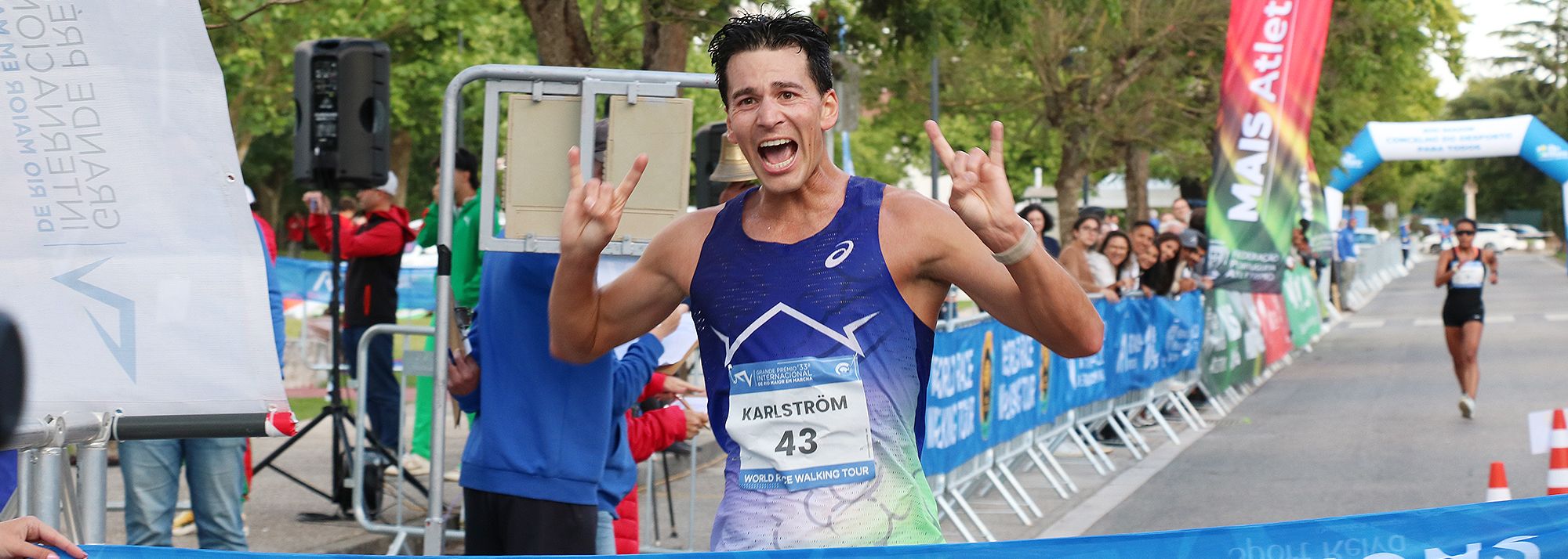 Perseus Karlström set a Swedish and course record to secure a scintillating half marathon race walk win at the Lusatian Race Walking meeting, a World Athletics Race Walking Tour Silver event, in Zittau