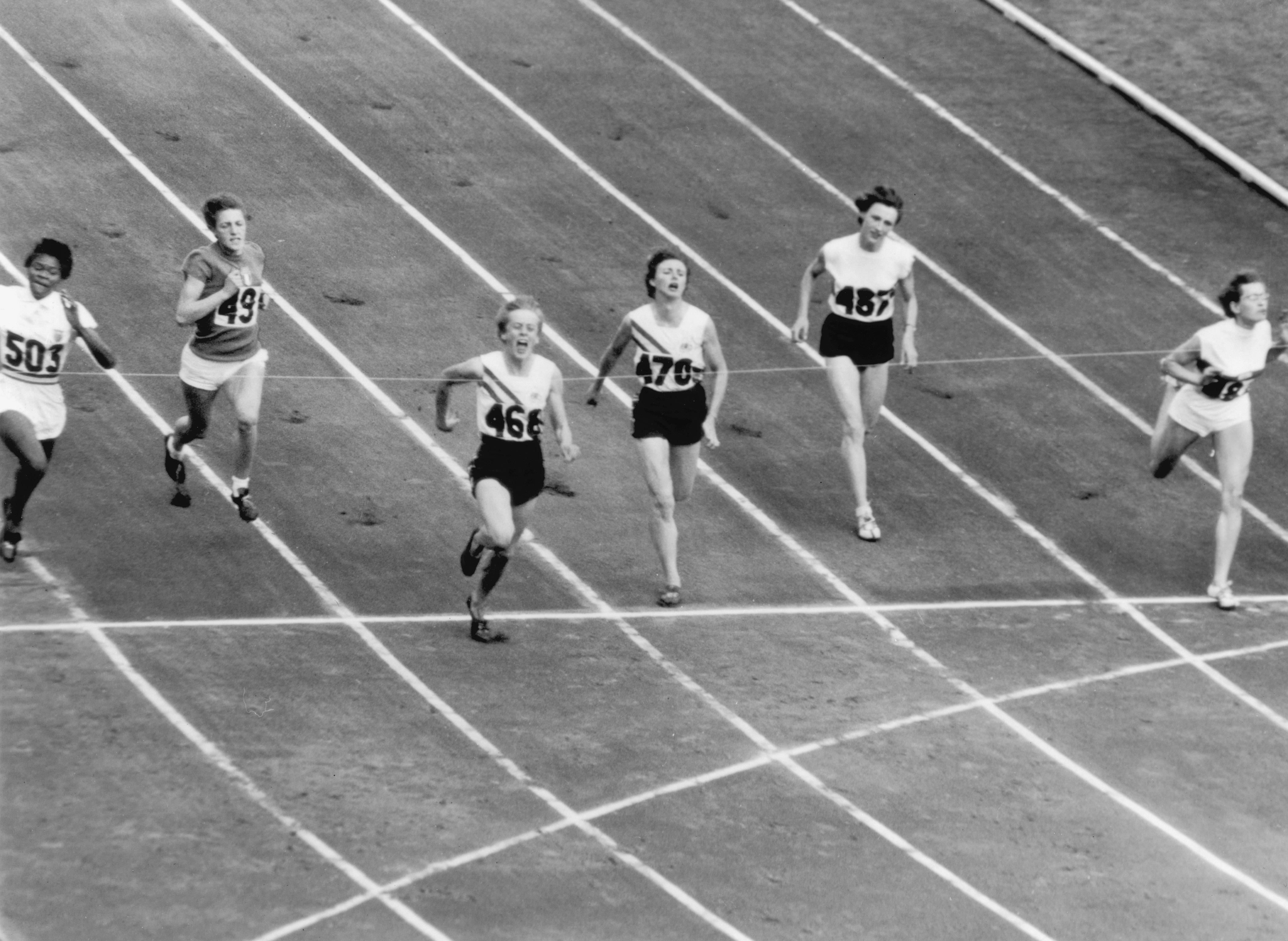 Betty Cuthbert (468) wins the 1956 Olympic 100m title