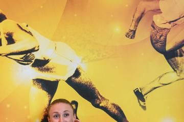 Sally Pearson meets the press in Barcelona