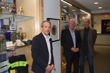 Jack Fleming, Chris Turner and Tim Grilk in the B.A.A. race museum