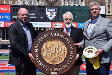 Chris Turner, Dave Johnson and Scott Ward with the Penn Relays Heritage Plaque