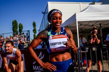 Elaine Thompson-Herah after winning the 100m at the Gyulai István Memorial Szekesfehervar 2021