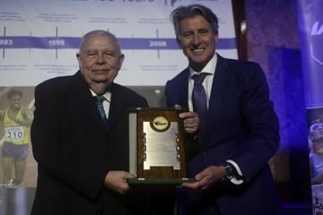 Roberto Gesta De Melo receives an IAAF Commemorative Plaque from IAAF President Sebastian Coe - CONSUDATLE Centennial Dinner, Gran Salon, Panamerican Hotel, Buenos Aires