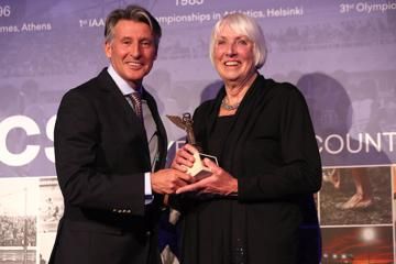 Sebastian Coe with Fanny Blankers, daughter Fanny Blankers-Koen at the IAAF Heritage Legends Reception