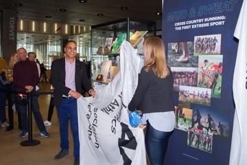 City’s Culture Mayor Rabih Azad-Ahmad and Sara Slott Petersen unveil a cabinet at the opening ceremony of the IAAF Heritage XC Display in Aarhus