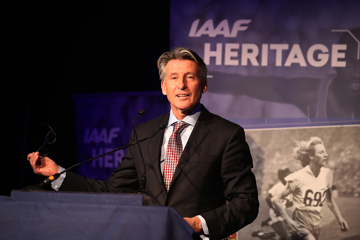 IAAF President Sebastian Coe speaking at the IAAF Heritage Legends Reception